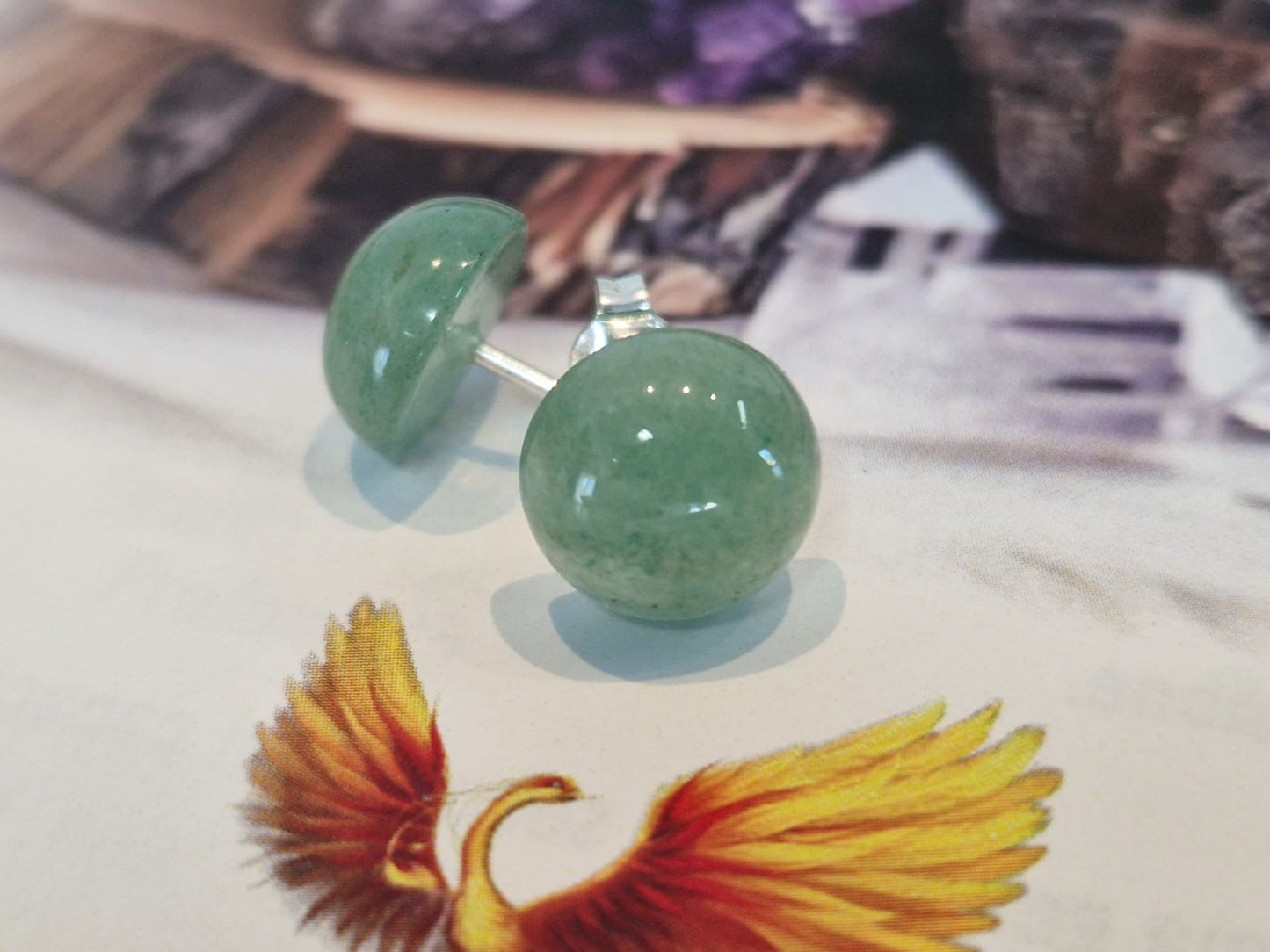 Orecchino perno 10 mm avventurina verde