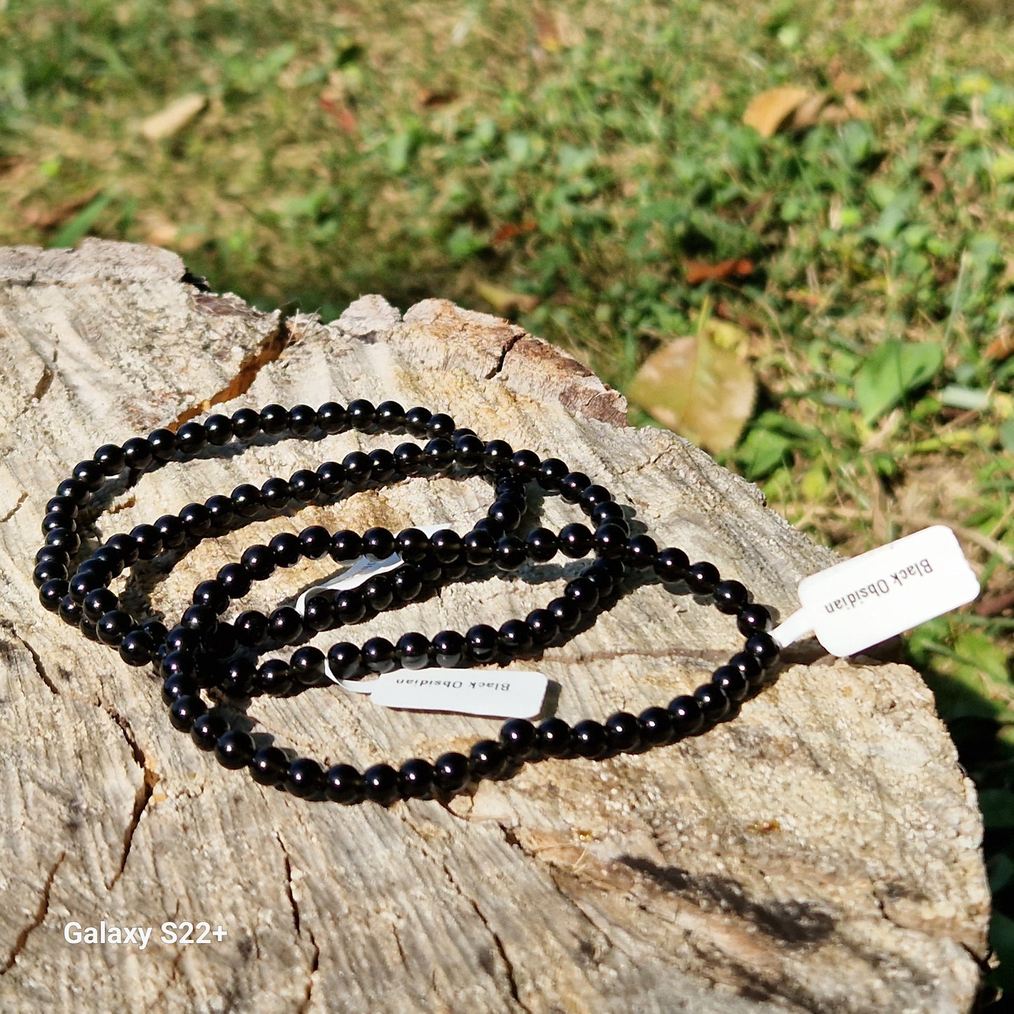 Bracciale 4mm ossidiana nera pietra naturale