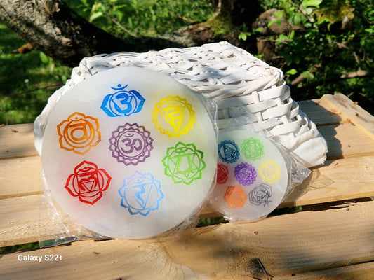 Piatto armonizzatore selenite pietra naturale sette chakra