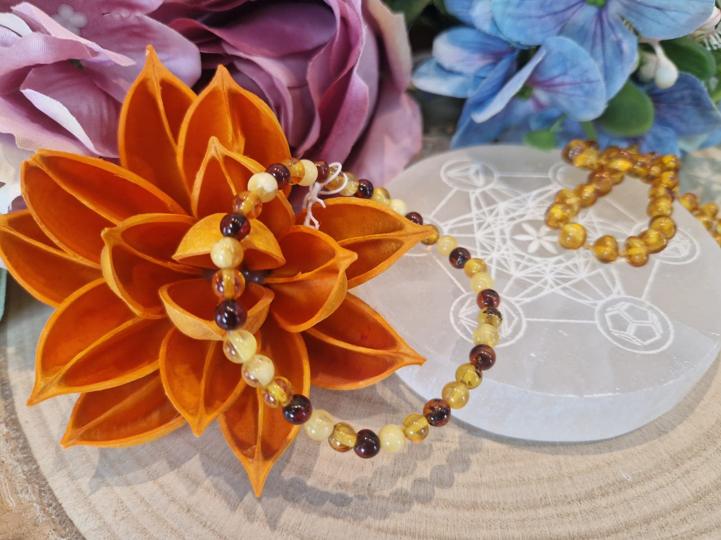 Bracciale ambra naturale 6 mm multicolore