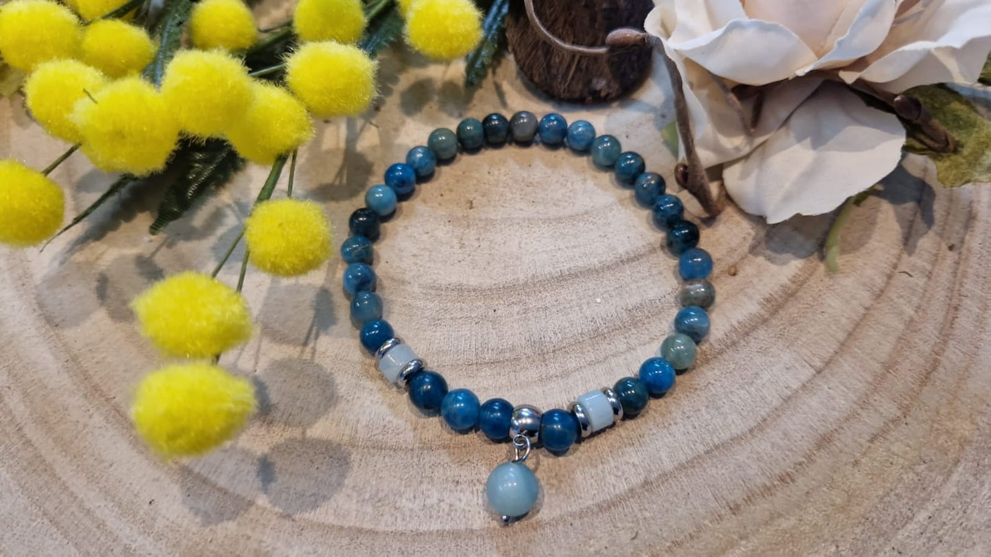 Bracciale 6 mm apatite blu e amazzonite