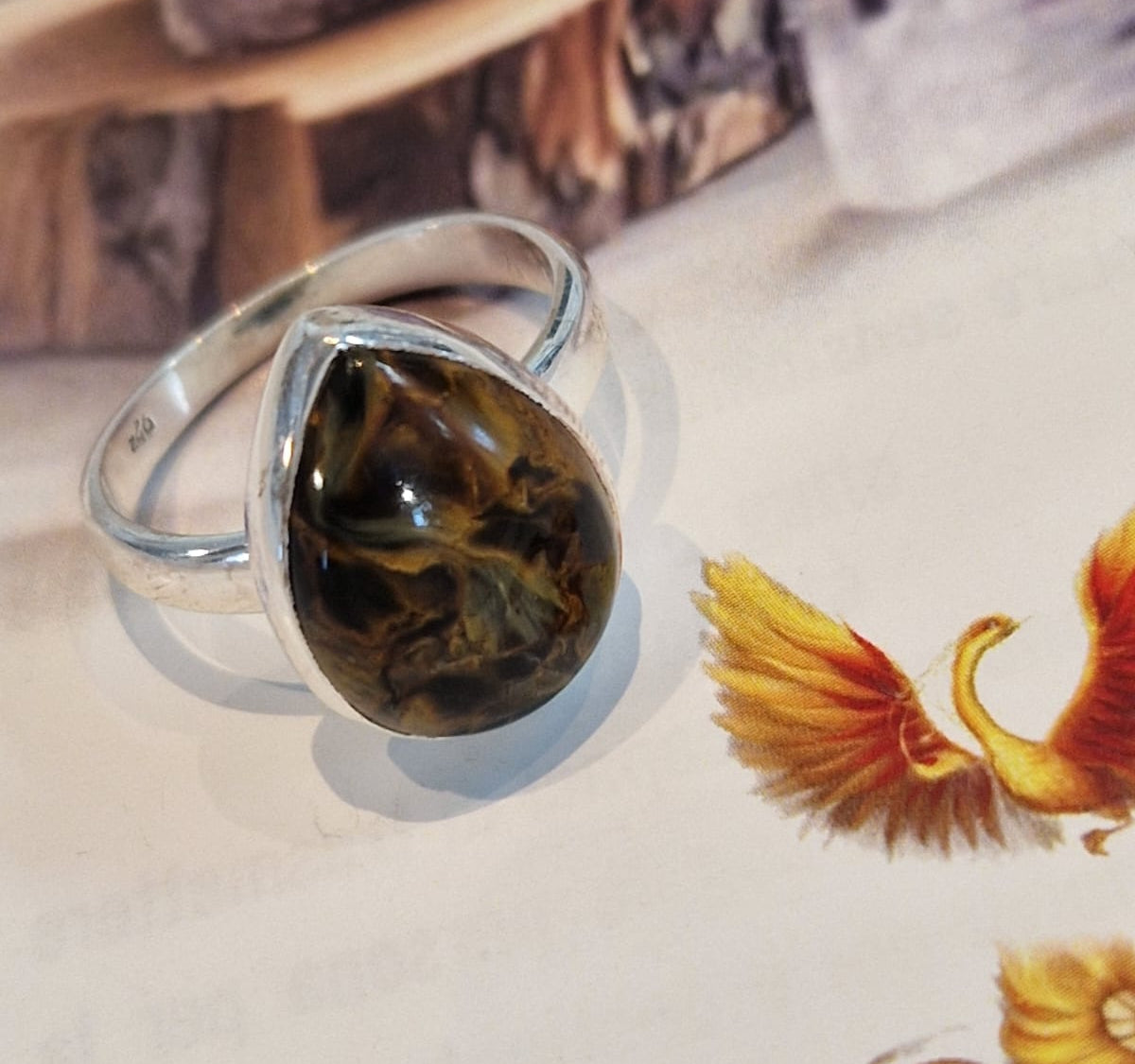 Anello Pietersite naturale su argento