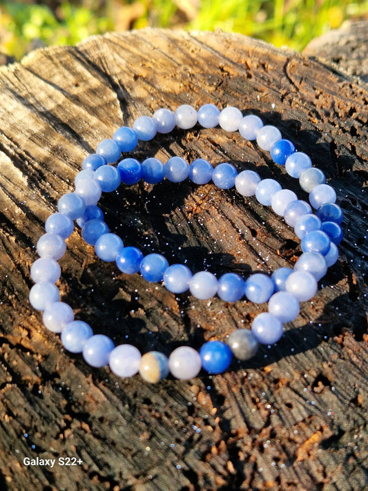 Bracciale 6mm avventurina blu pietra naturale