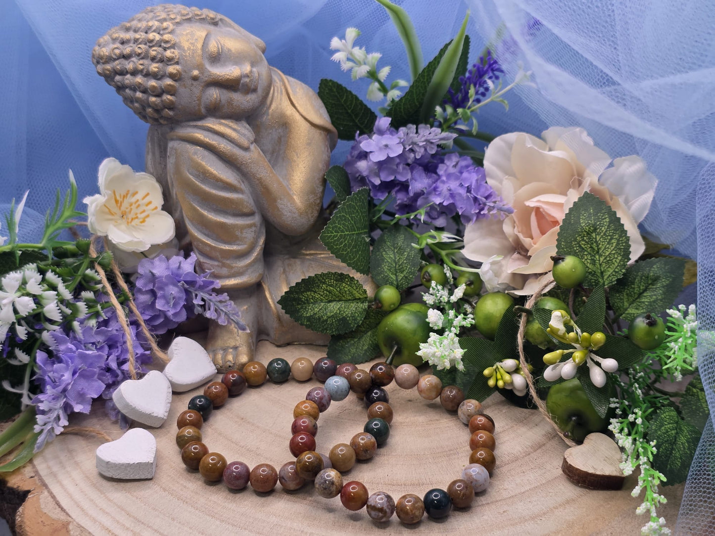 Bracciale 8mm diaspro oceano pietra naturale
