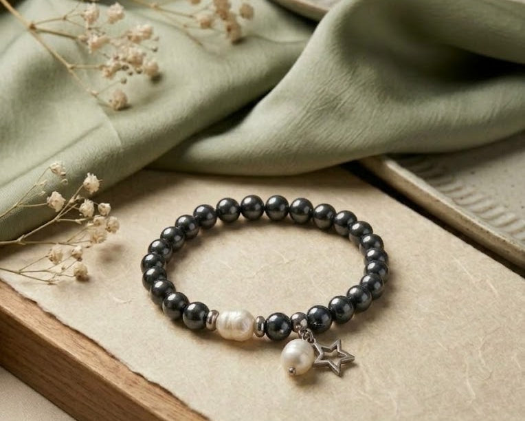 Bracciale Ematite e Perla naturali