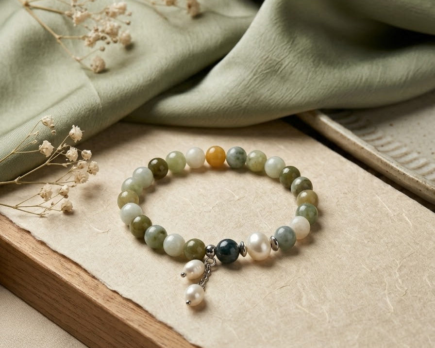 Bracciale Giada e Perla naturali
