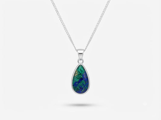 Ciondolo Azzurrite malachite naturale su argento dettaglio