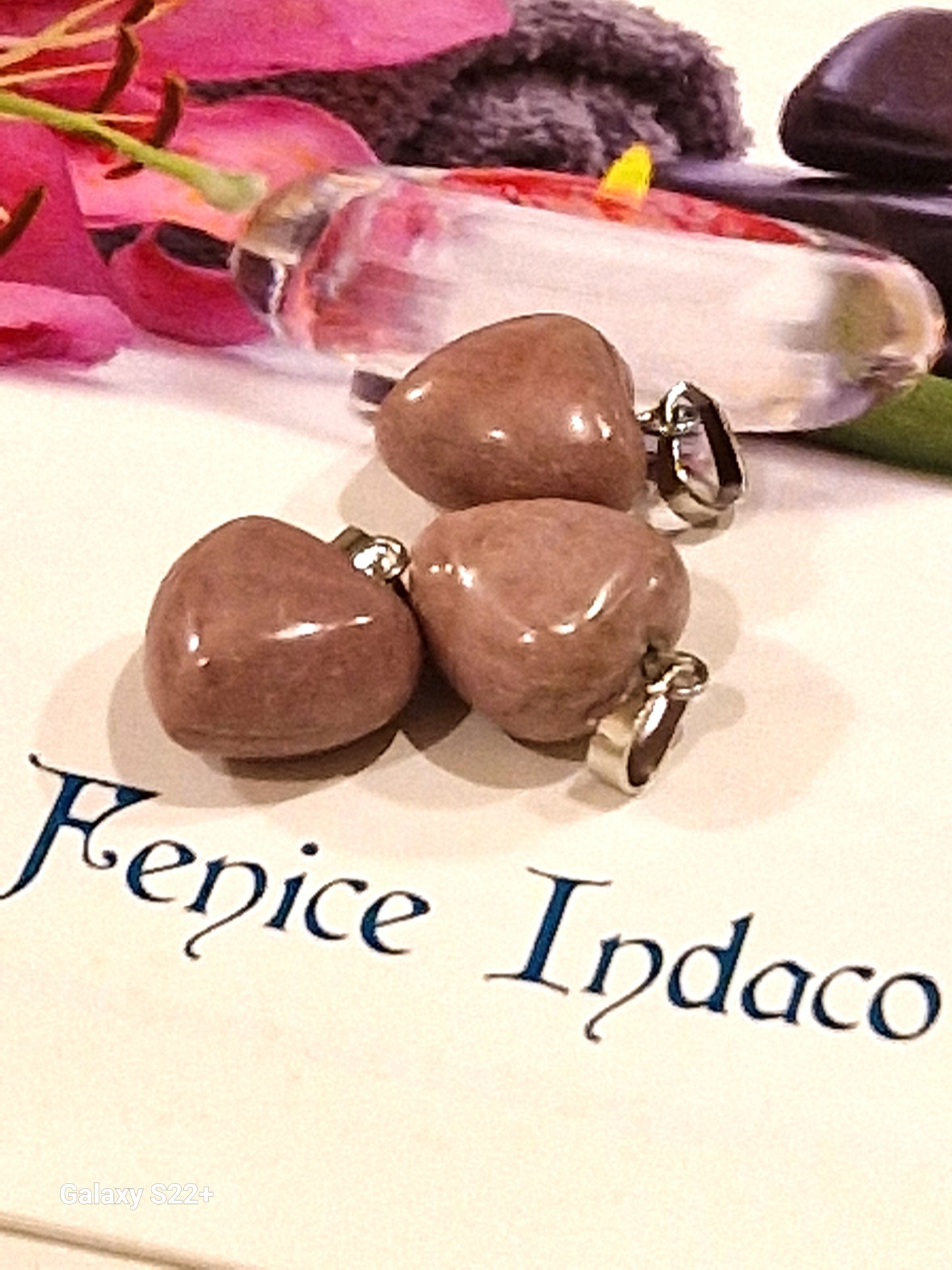 Ciondolo cuoricino rodonite pietra naturale