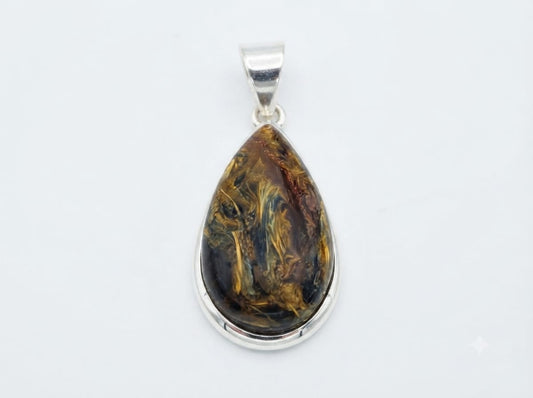 Ciondolo goccia in Pietersite e argento dettaglio