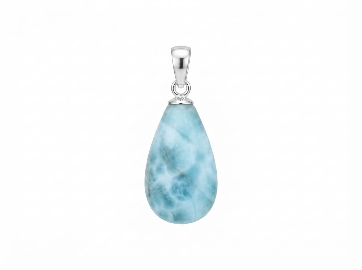 Ciondolo goccia piccolo Larimar naturale e argento dettaglio