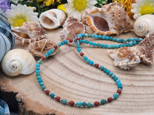 Collana Turchese e diaspro rosso naturali