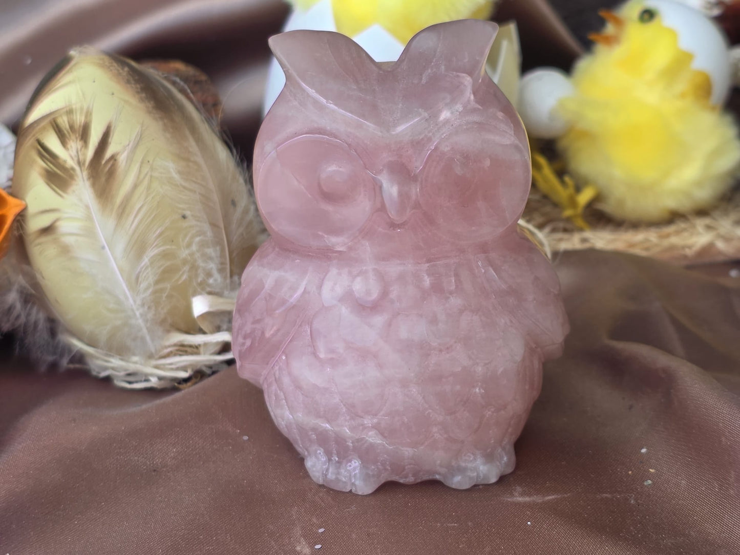 Statua gufo in Quarzo rosa naturale