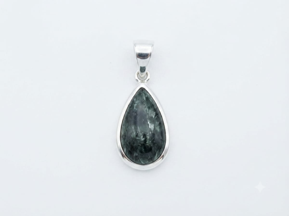 Ciondolo Serafinite naturale su argento