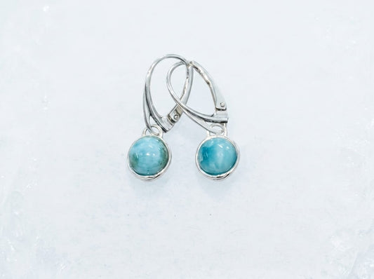 Orecchini pendenti tondi Larimar pietra naturale