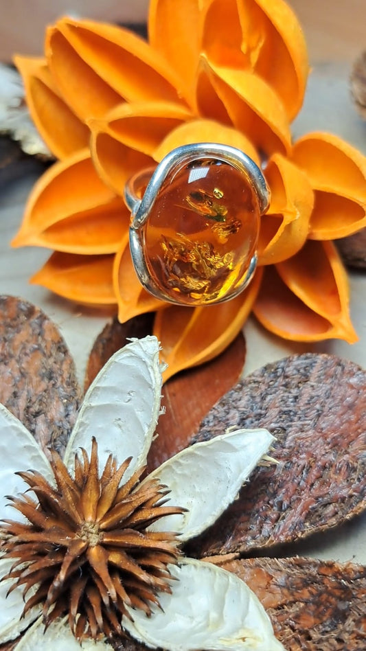 Anello Ambra e argento