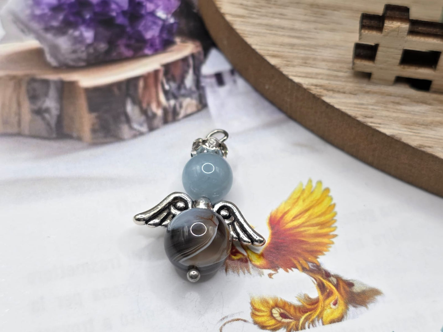 Ciondolo angelo Acquamarina e Agata pietra naturale