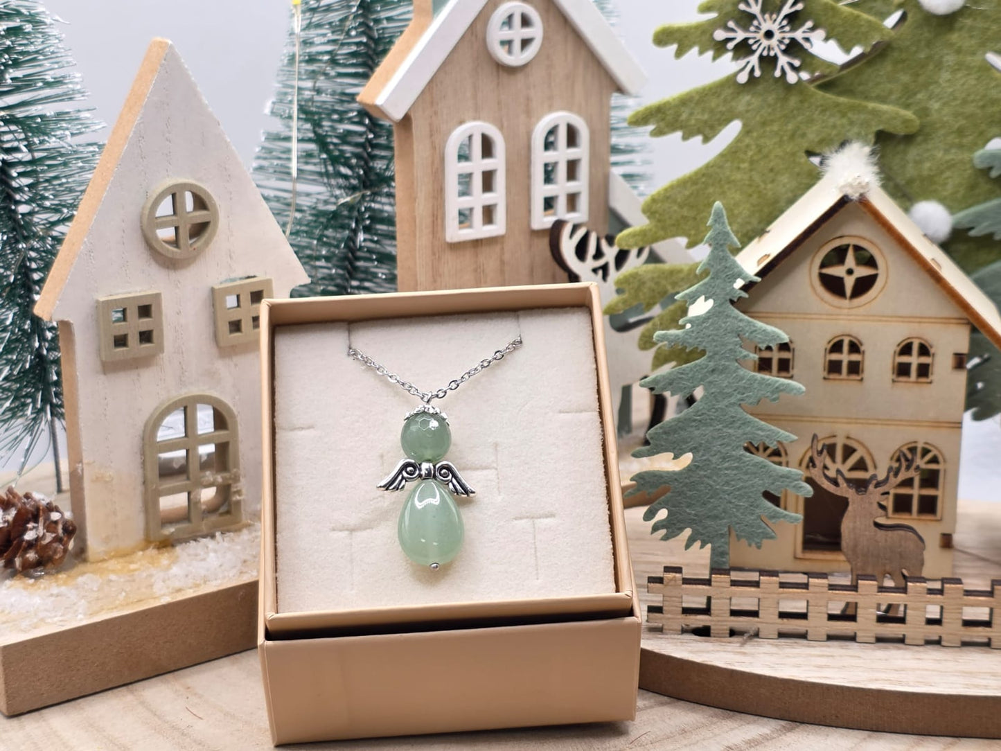 Ciondolo Angelo Avventurina Verde pietra naturale