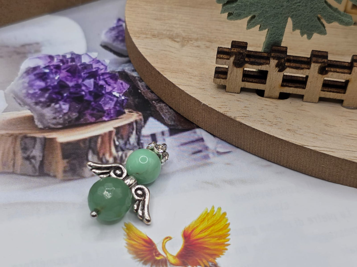 Ciondolo angelo Avventurina e Crisoprasio pietra naturale