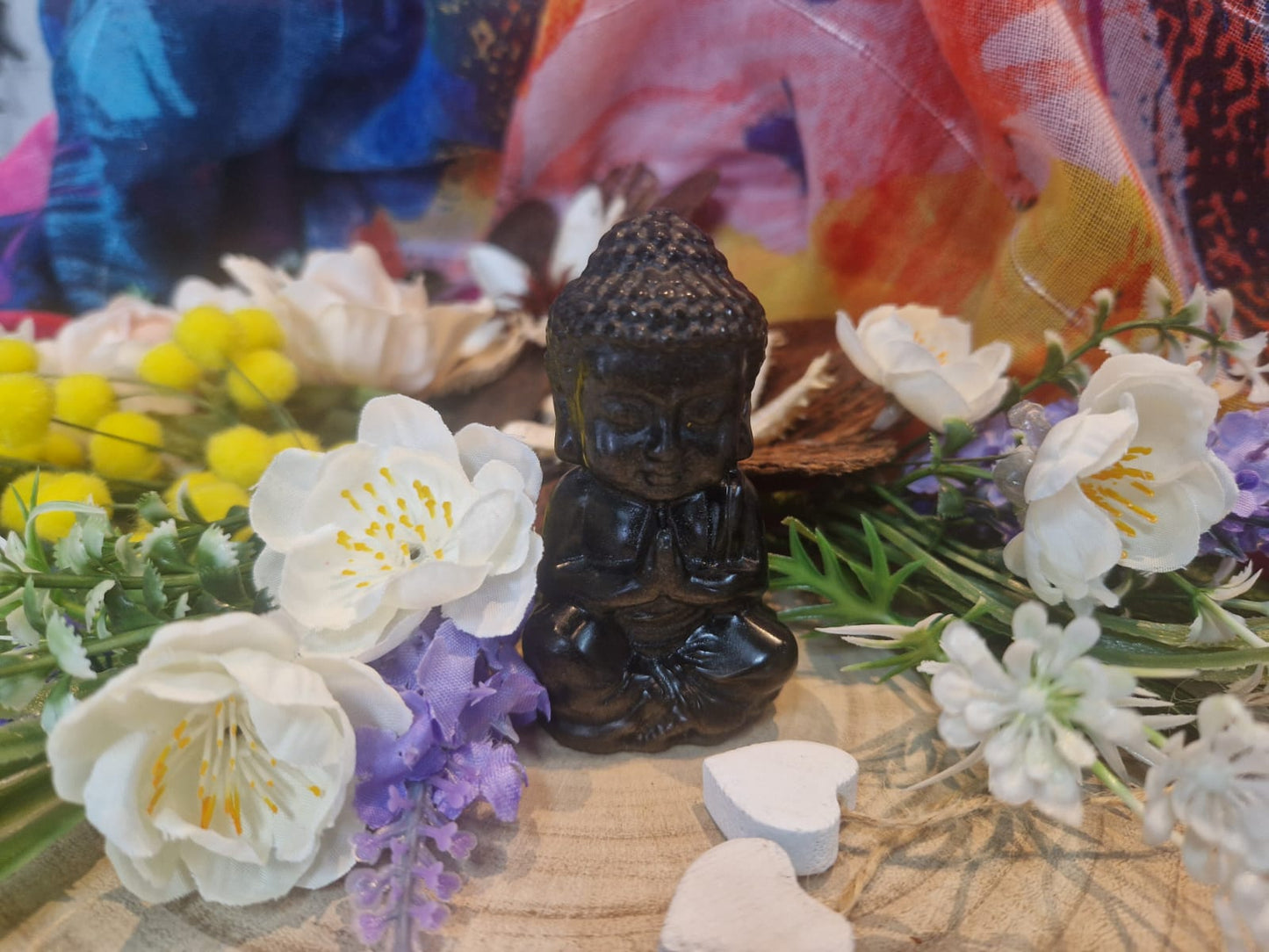 Statua di Buddha in ossidiana nera pietra naturale