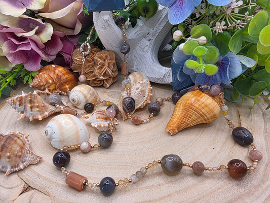 Collana agata botswana e pietra di luna naturali