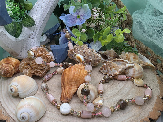 Collana Opale Rosa e Legno Fossile pietra naturale