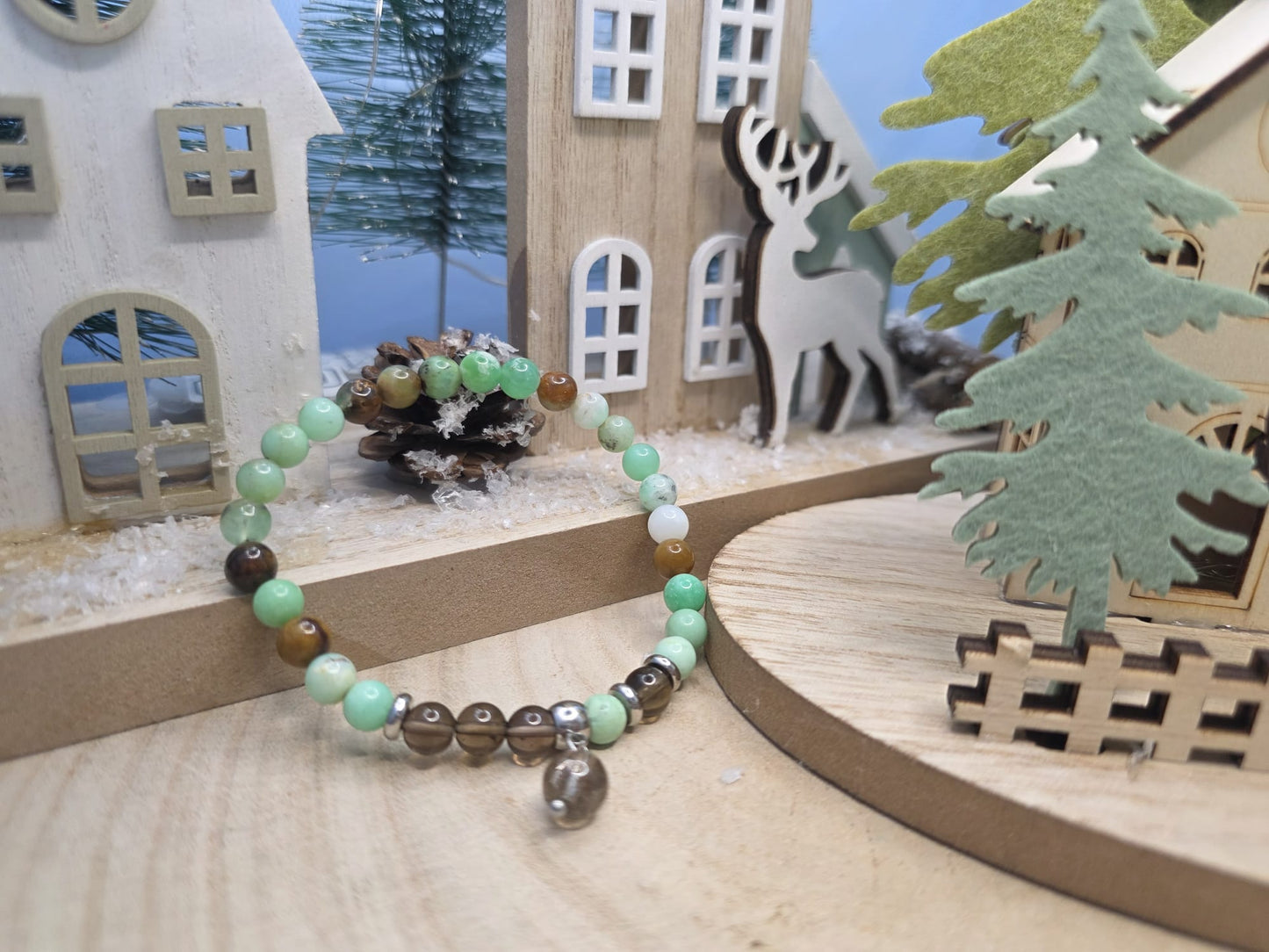 Bracciale Crisoprasio e Quarzo fumè pietra naturale