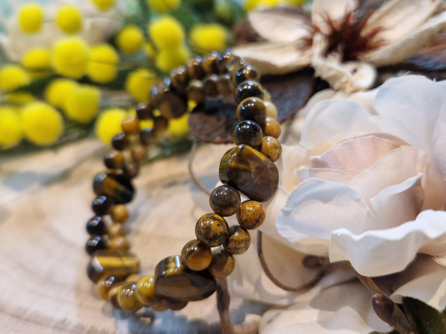 Bracciale doppio Occhio di Tigre e pietra paesina