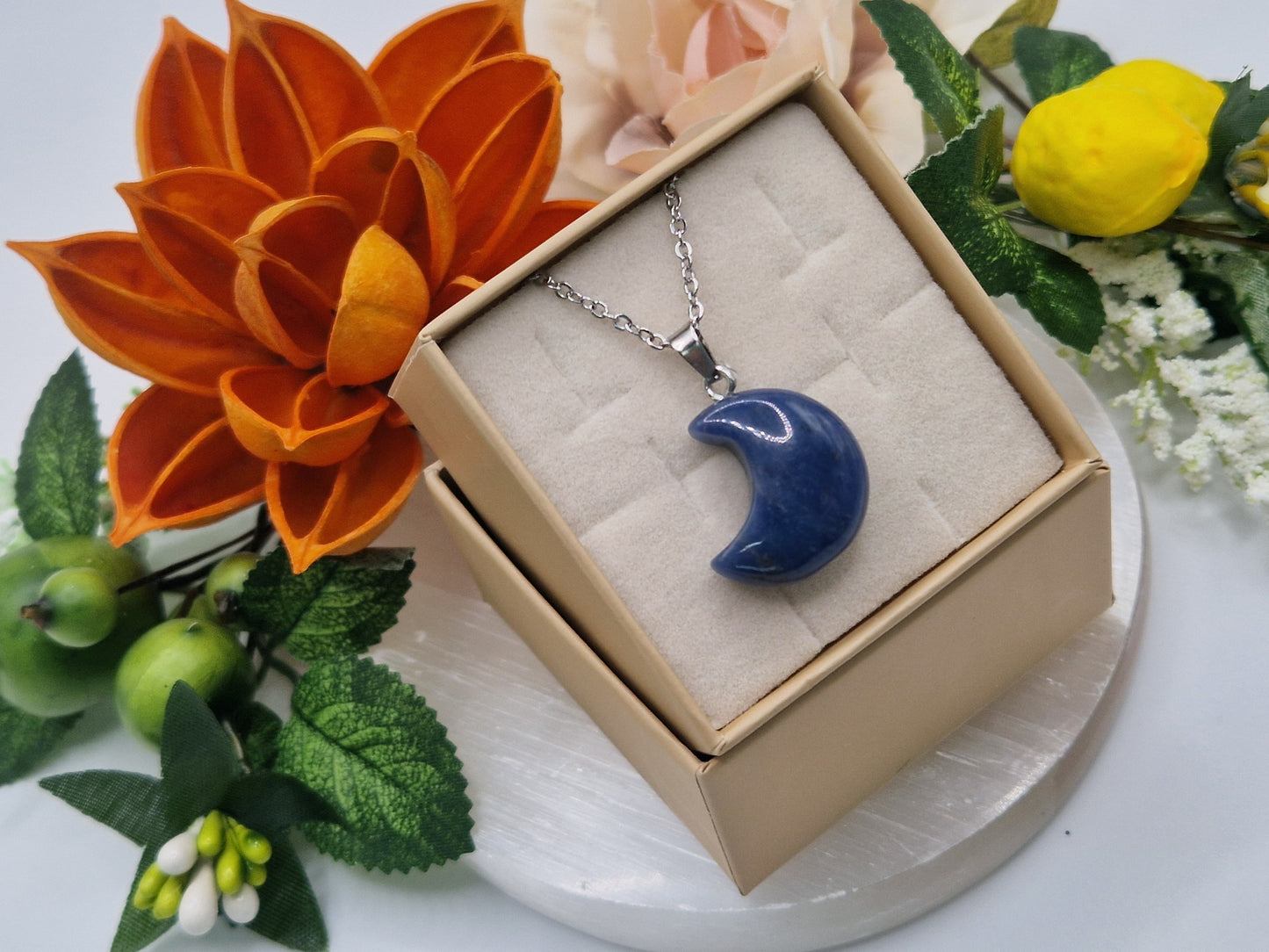 Ciondolo luna Dumortierite pietra naturale