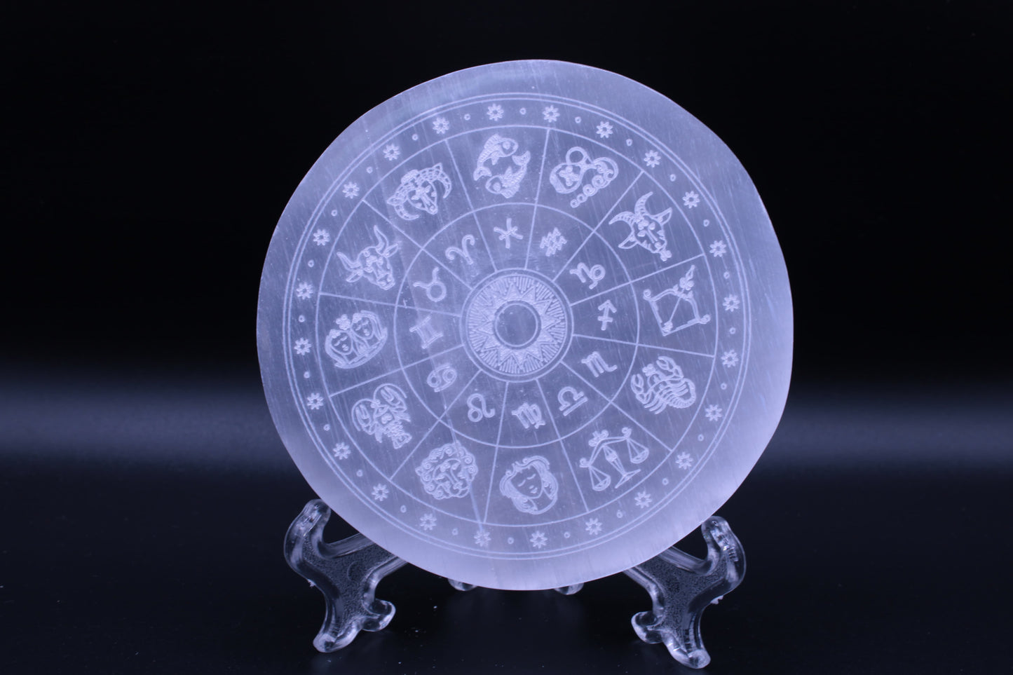 Piatto armonizzatore Selenite pietra naturale Segni Zodiacali