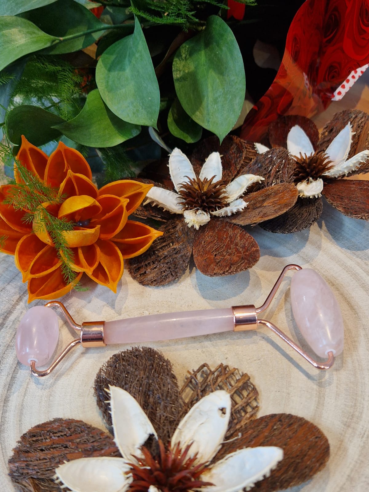 Face roller in pietra naturale quarzo rosa