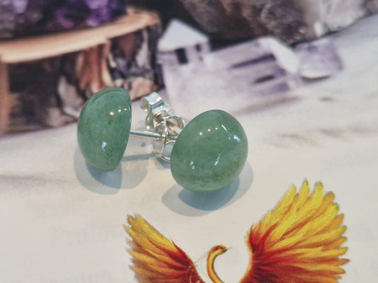 Orecchino perno 10 mm avventurina verde