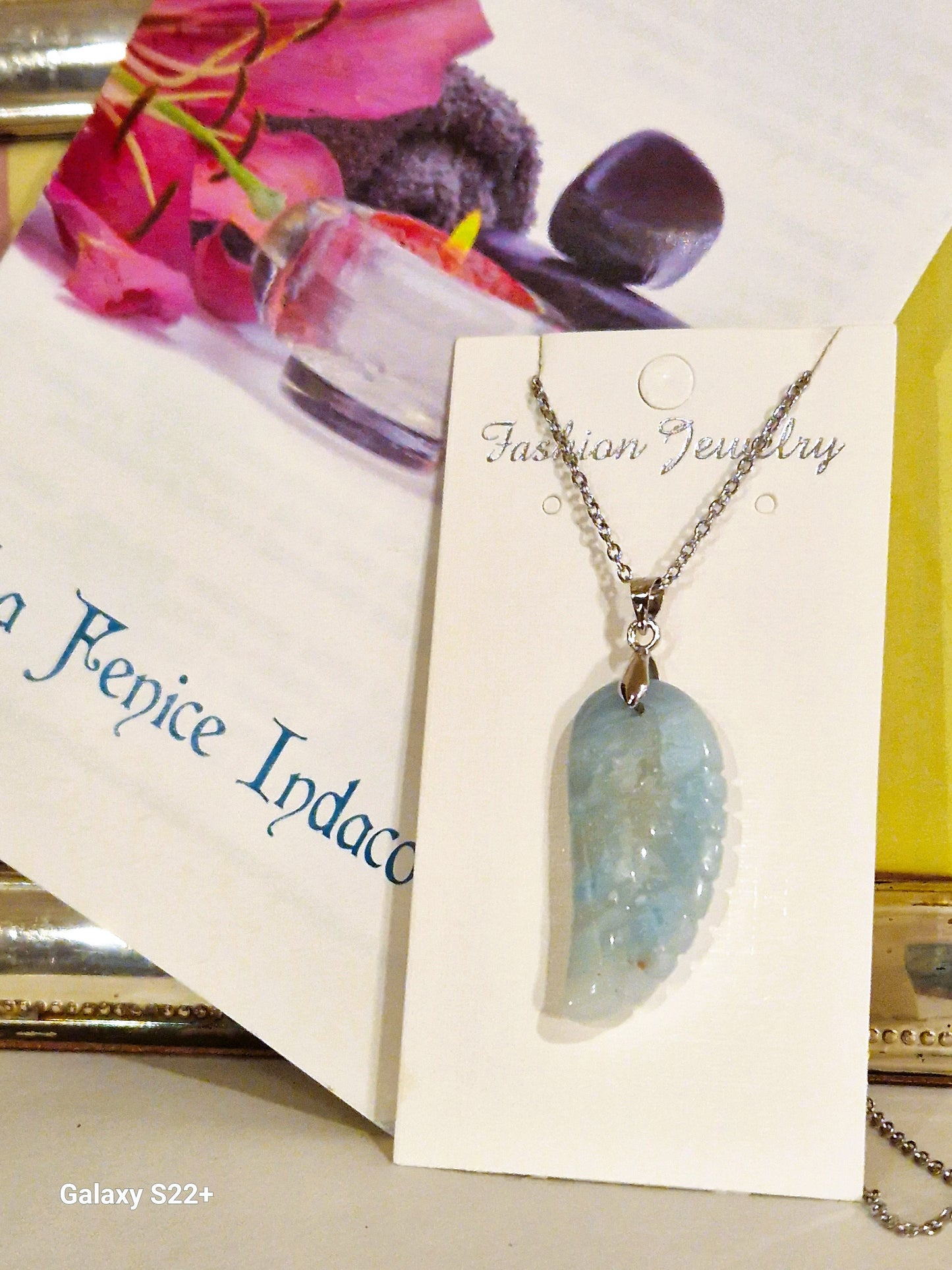 Ciondolo aluccia amazzonite pietra naturale con catenina