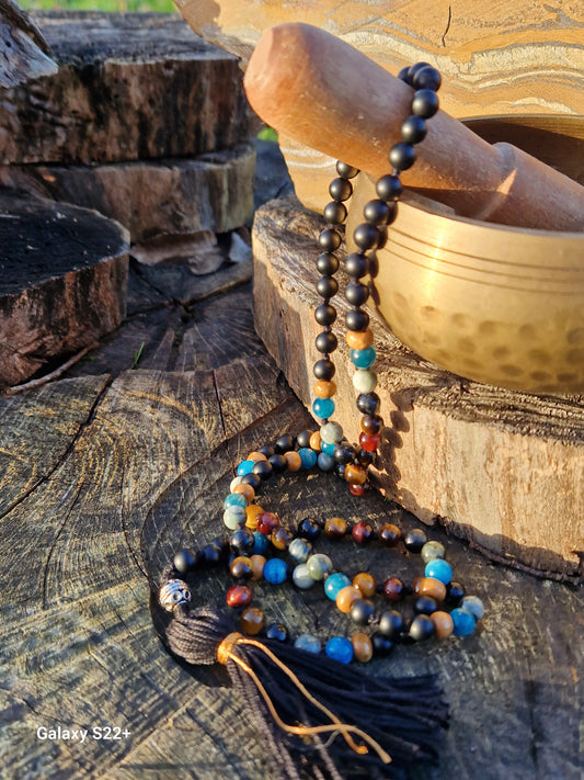 Collana Mala 108 Grani COAI - Pietra Lavica E Occhio Di Tigre, Bracciale Japamala Unisex Per Yoga E Meditazione - Foto 2