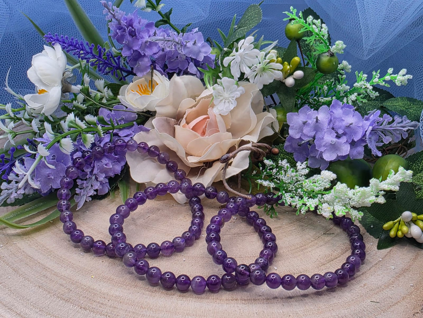 Bracciale 6mm ametista pietra naturale, armonia