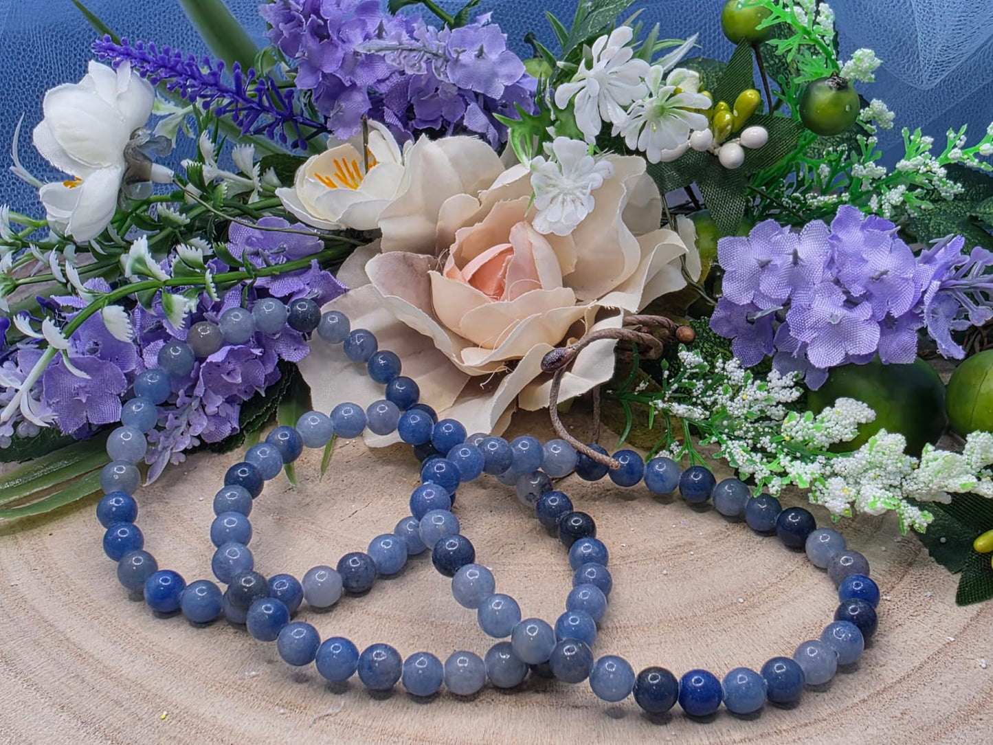 Bracciale 6mm avventurina blu pietra naturale
