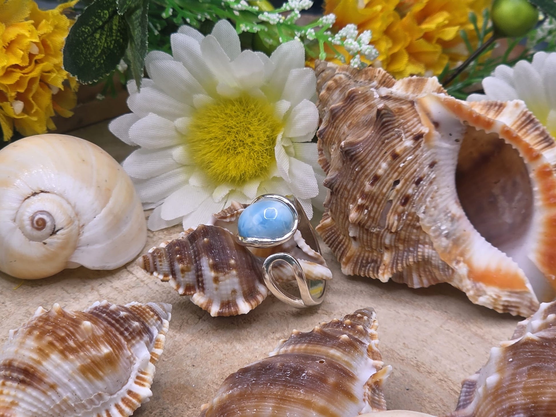 Anello Larimar piccolo pietra naturale su argento