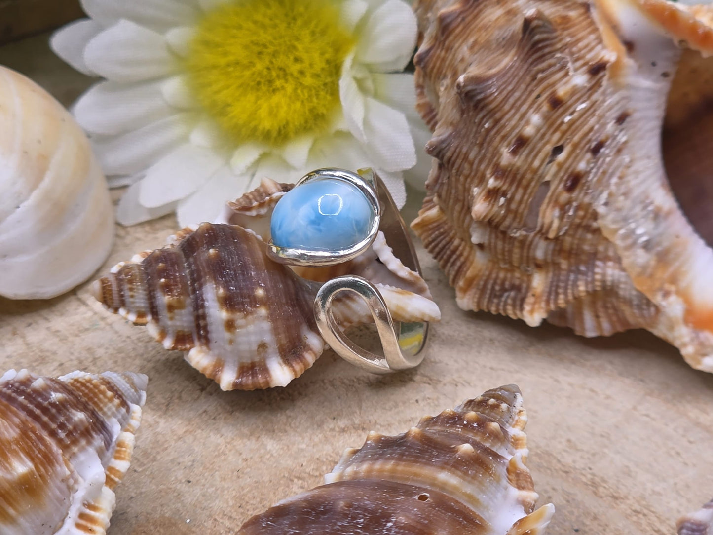 Anello Larimar piccolo pietra naturale su argento dettaglio