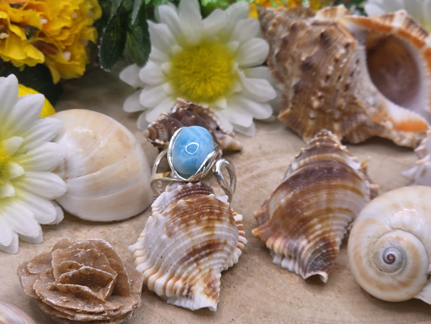 Anello Larimar grande pietra naturale su argento