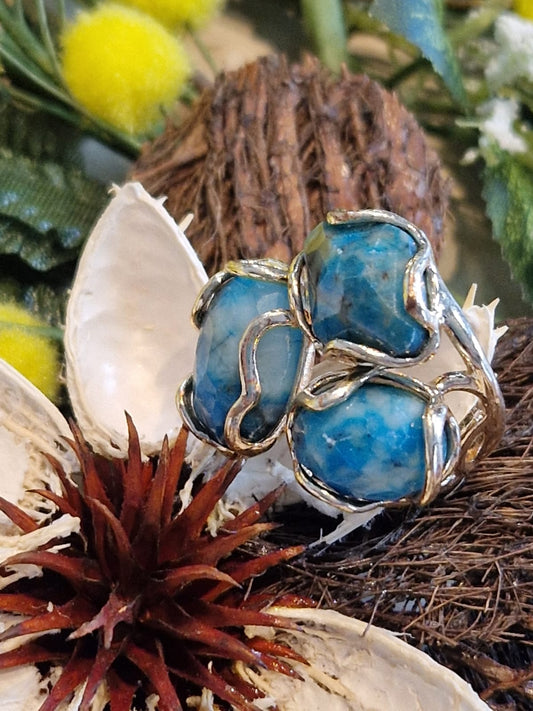 Anello apatite blue pietra naturale
