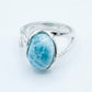 Anello grande in Larimar naturale su argento dettaglio