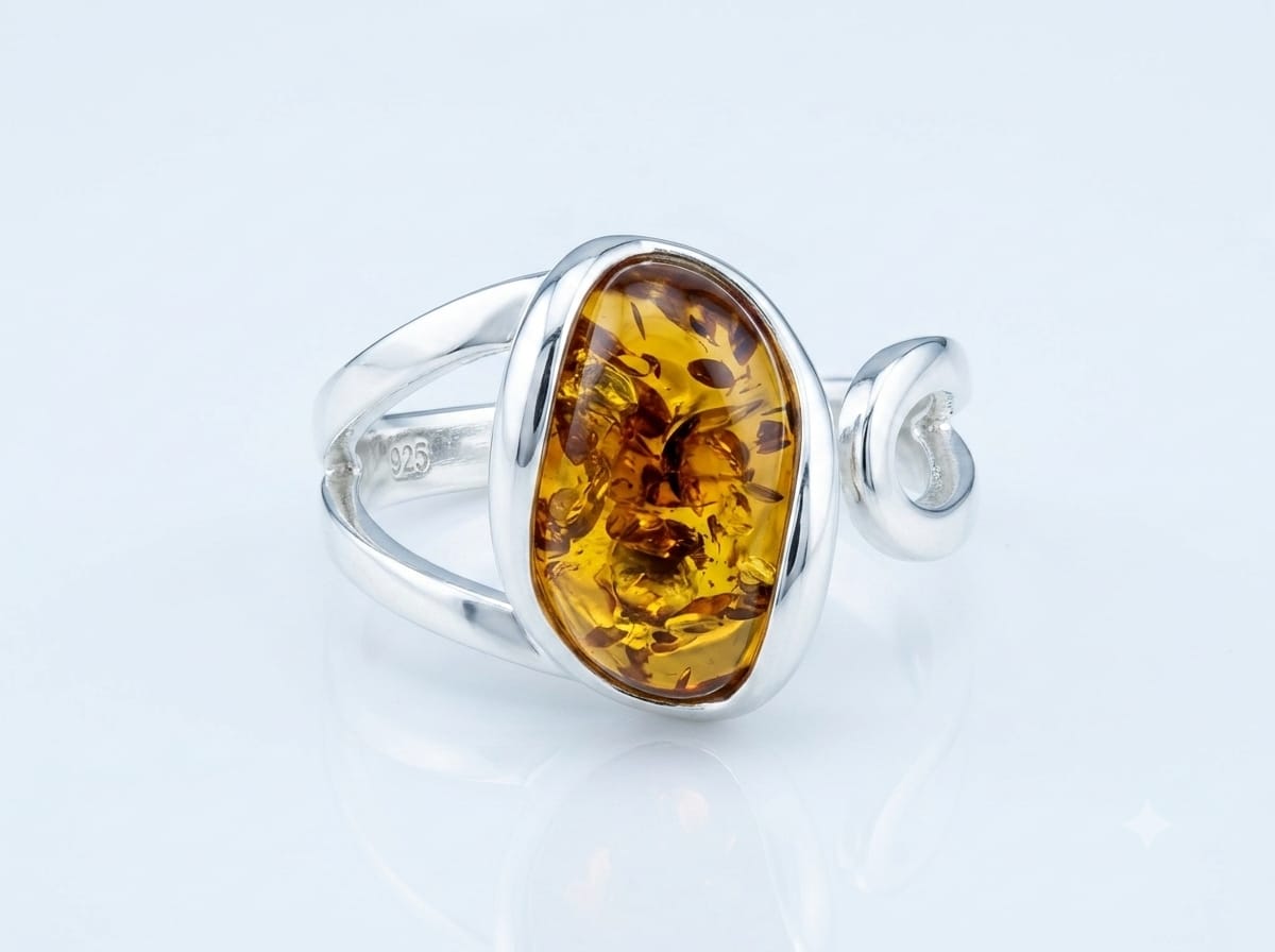 Anello in Ambra naturale su argento dettaglio 2