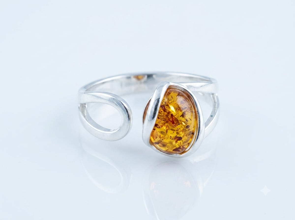 Anello in Ambra naturale su argento dettaglio