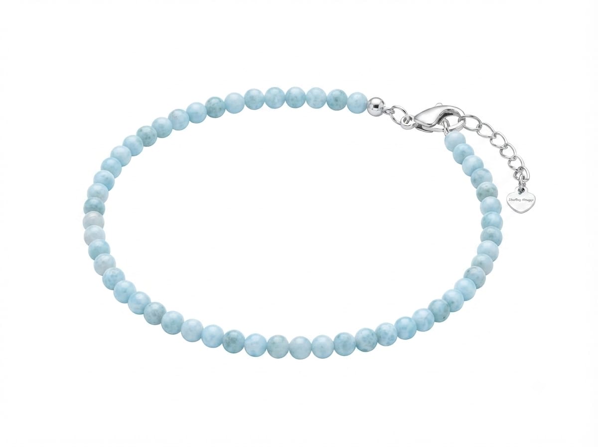 Bracciale 4mm liscio Larimar naturale e argento dettaglio