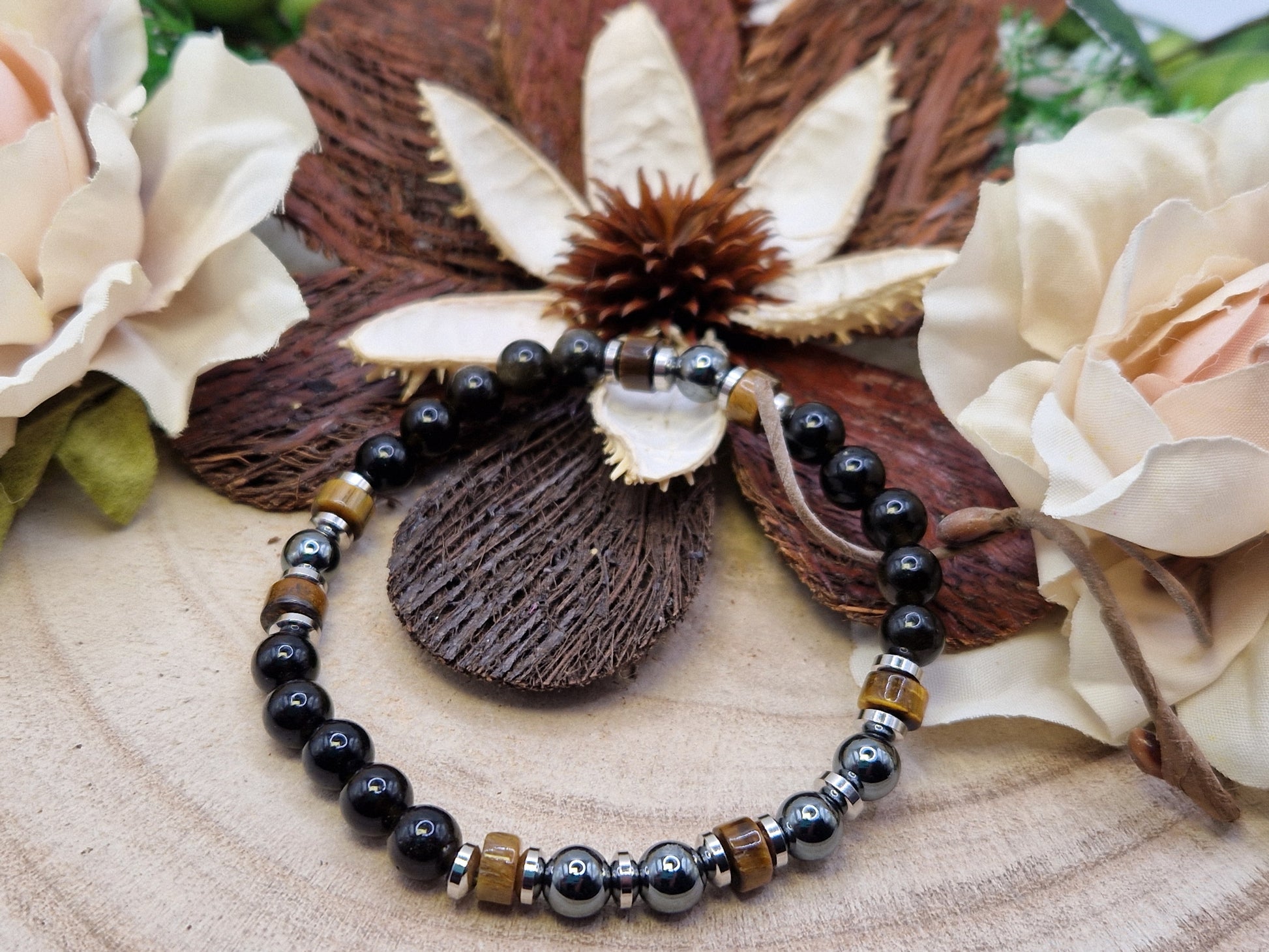 Bracciale 6 mm Ossidiana,occhio di tigre, ematite pietra naturale