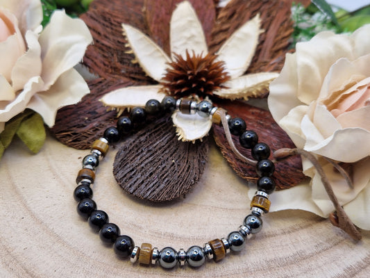 Bracciale 6 mm Ossidiana,occhio di tigre, ematite pietra naturale