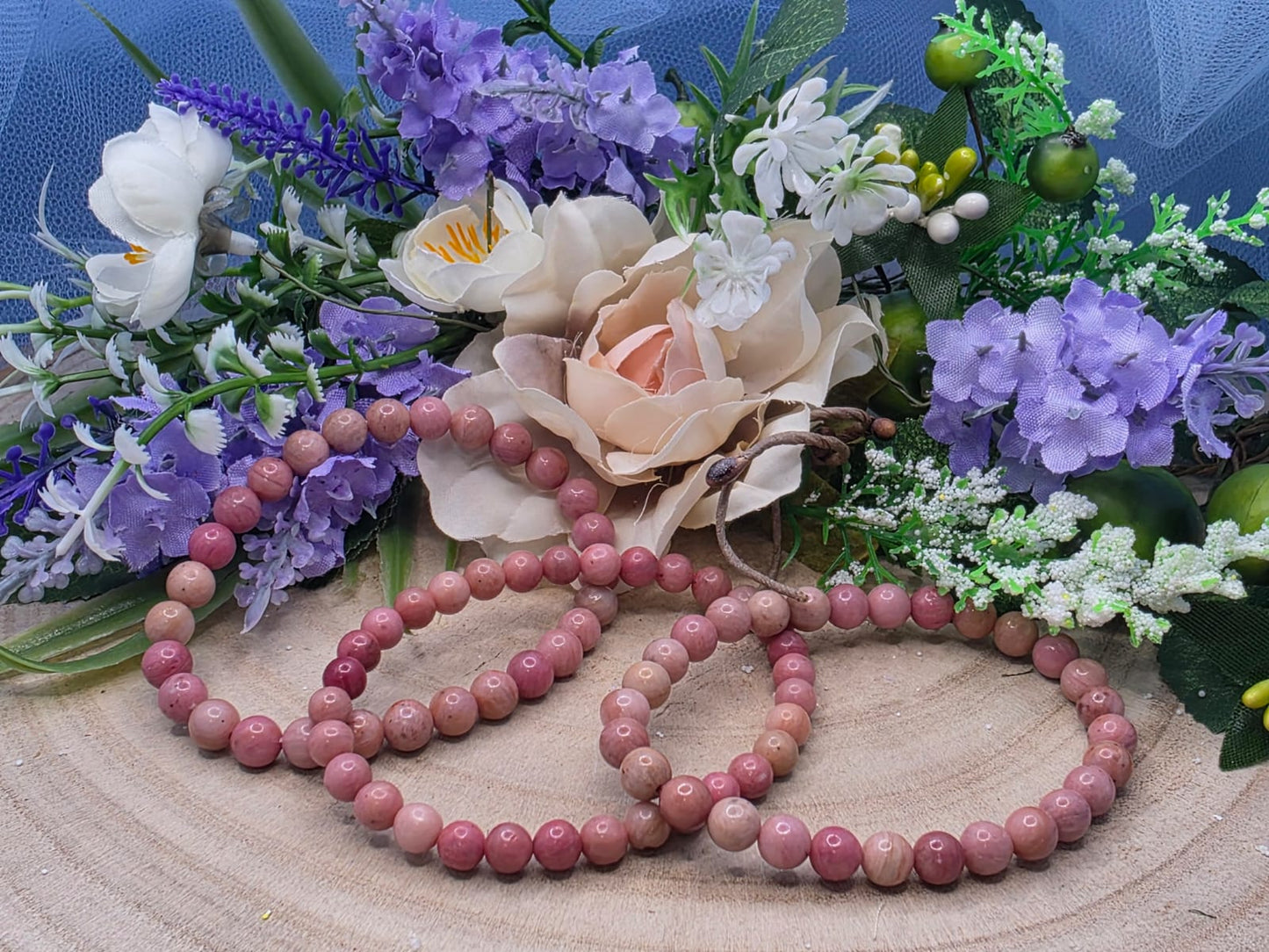 Bracciale 6 mm rodonite pietra naturale