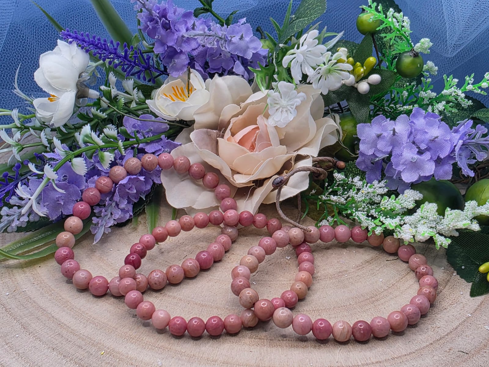 Bracciale 6 mm rodonite pietra naturale