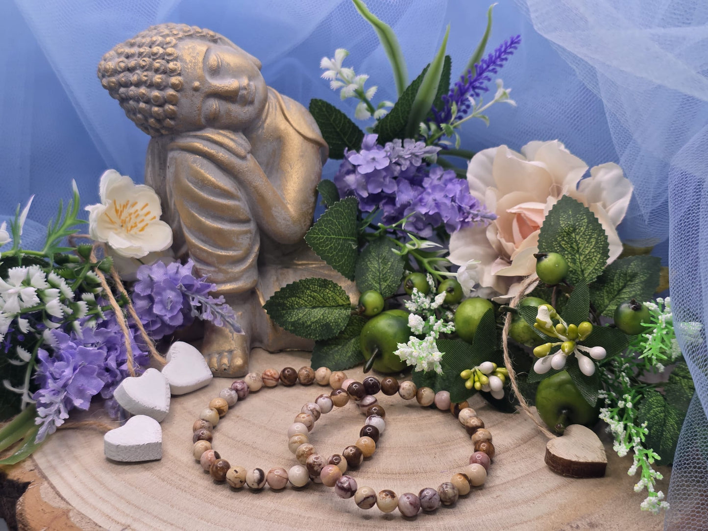 Bracciale 6mm diaspro marron beige pietra naturale