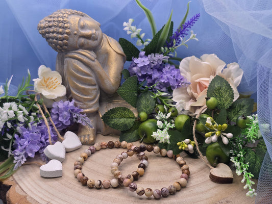 Bracciale 6mm diaspro marron beige pietra naturale