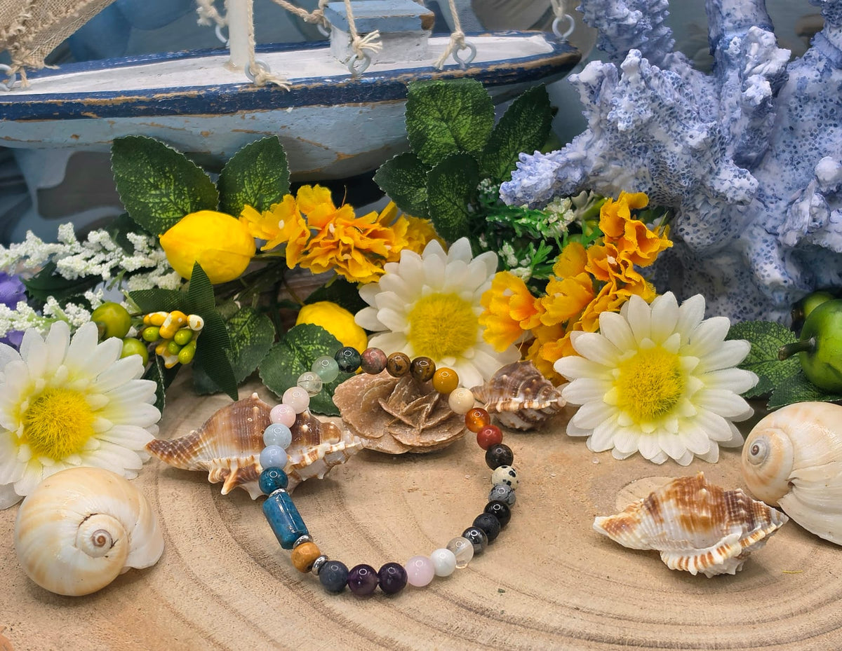 Bracciale 7 Chakra e Apatite blu naturale
